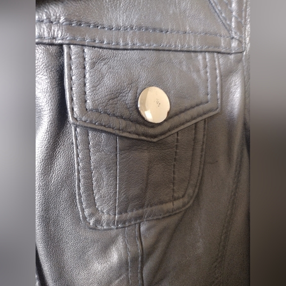 Black Rivet Black Leather Jacket Size Medium - Picture 3 of 6